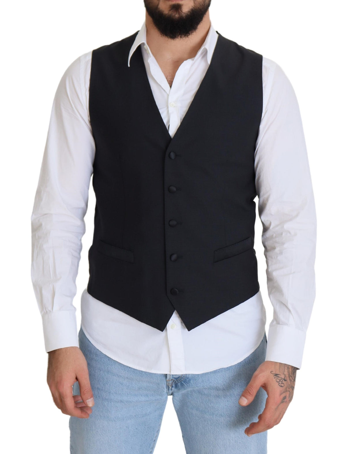 Dolce & Gabbana Black Wool Stretch Waistcoat Formal Vest -  Vests for Men Suits -  Dolce & Gabbana.