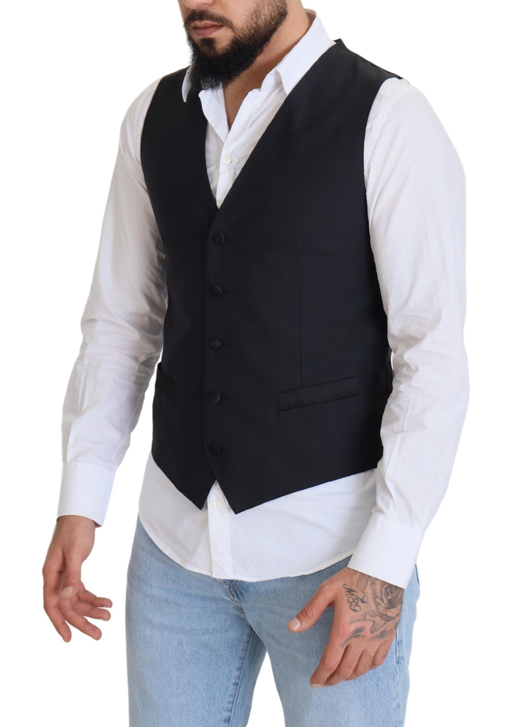 Dolce & Gabbana Black Wool Stretch Waistcoat Formal Vest -  Vests for Men Suits -  Dolce & Gabbana.