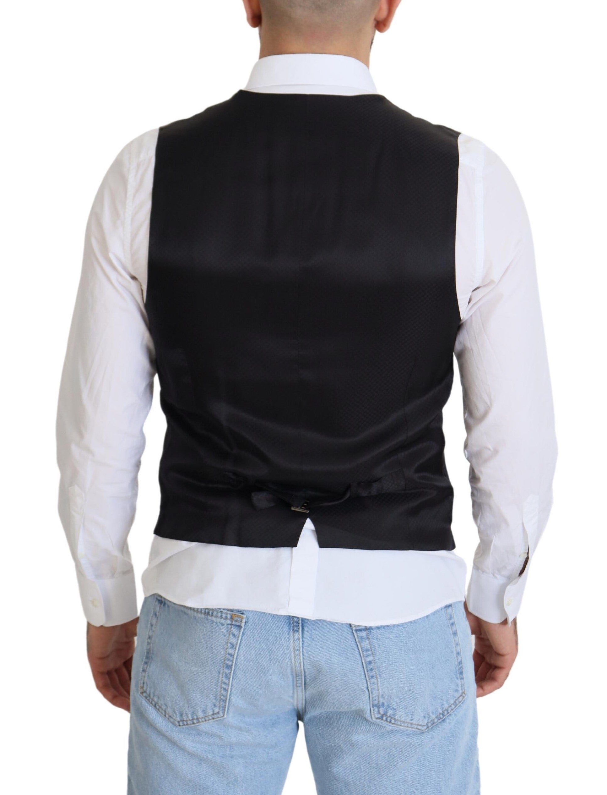 Dolce & Gabbana Black Wool Stretch Waistcoat Formal Vest -  Vests for Men Suits -  Dolce & Gabbana.