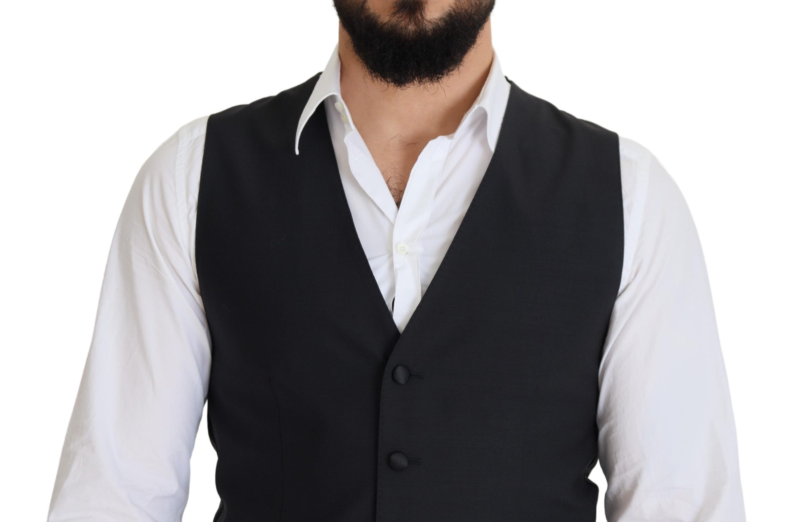 Dolce & Gabbana Black Wool Stretch Waistcoat Formal Vest -  Vests for Men Suits -  Dolce & Gabbana.