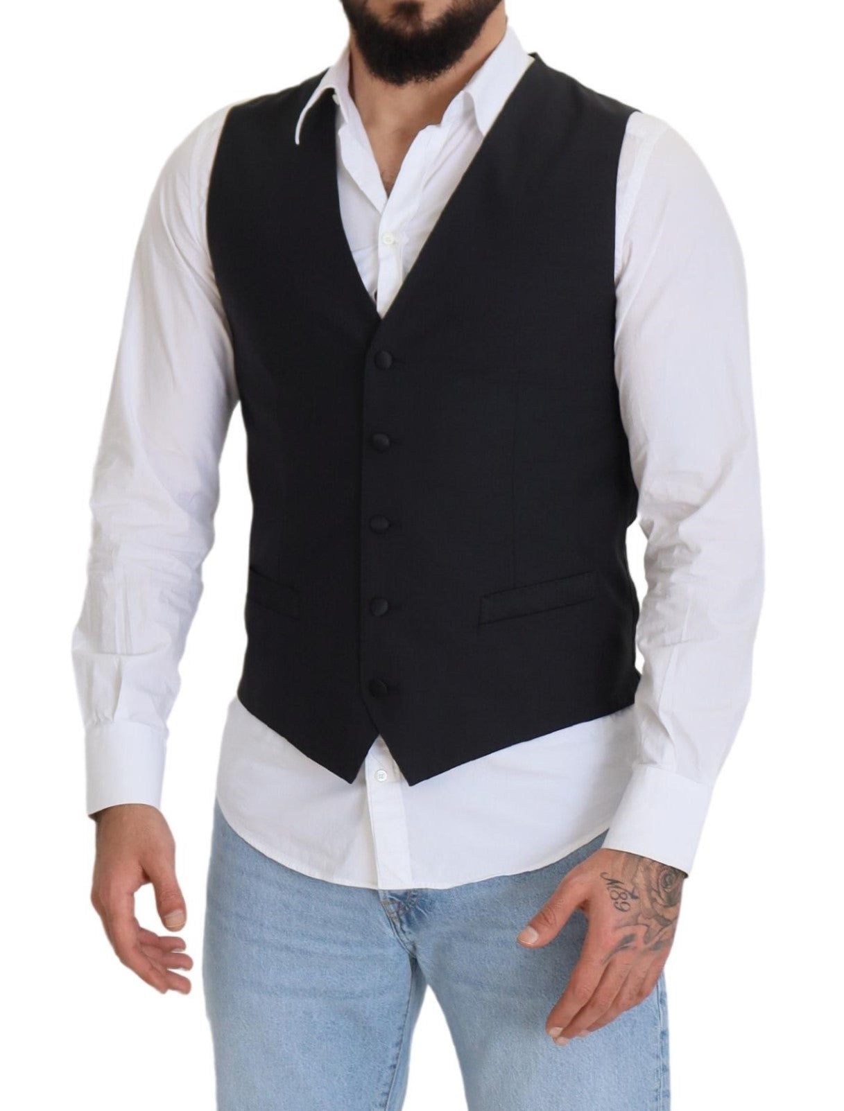Dolce & Gabbana Black Wool Stretch Waistcoat Formal Vest -  Vests for Men Suits -  Dolce & Gabbana.