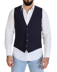 Dolce & Gabbana Dark Blue Wool Stretch Waistcoat Formal Vest -  Vests for Men Suits -  Dolce & Gabbana.
