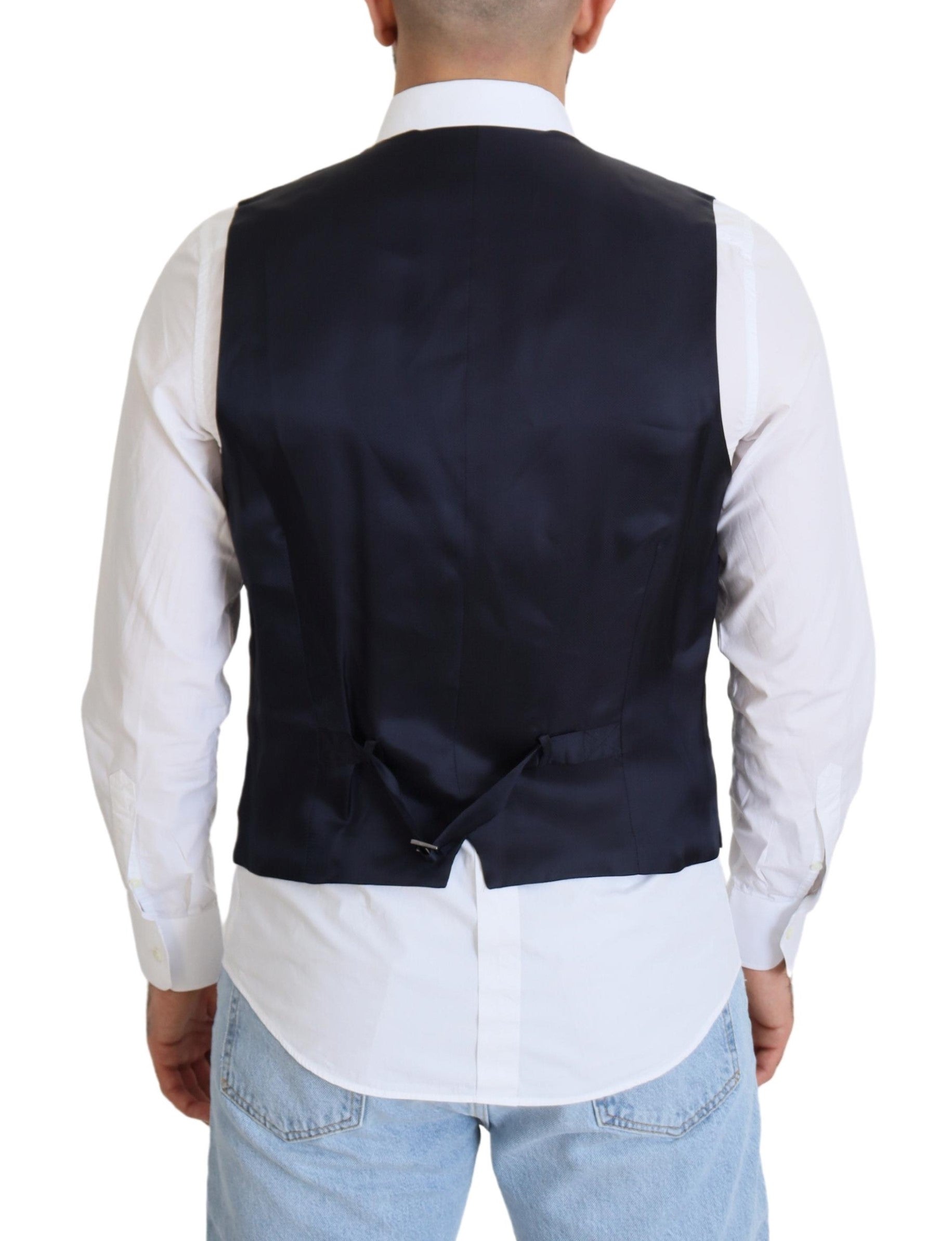Dolce & Gabbana Dark Blue Wool Stretch Waistcoat Formal Vest -  Vests for Men Suits -  Dolce & Gabbana.