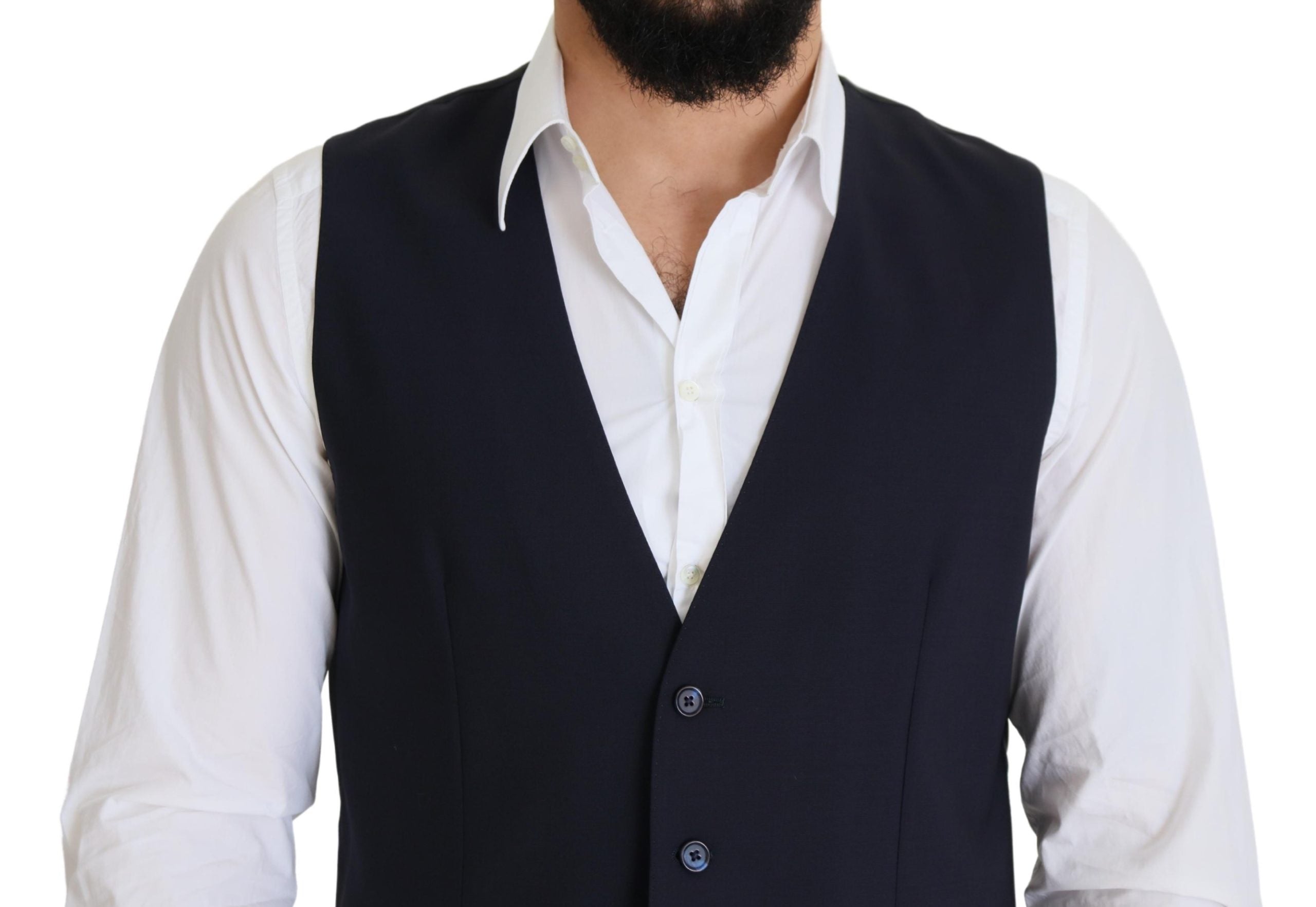 Dolce & Gabbana Dark Blue Wool Stretch Waistcoat Formal Vest -  Vests for Men Suits -  Dolce & Gabbana.