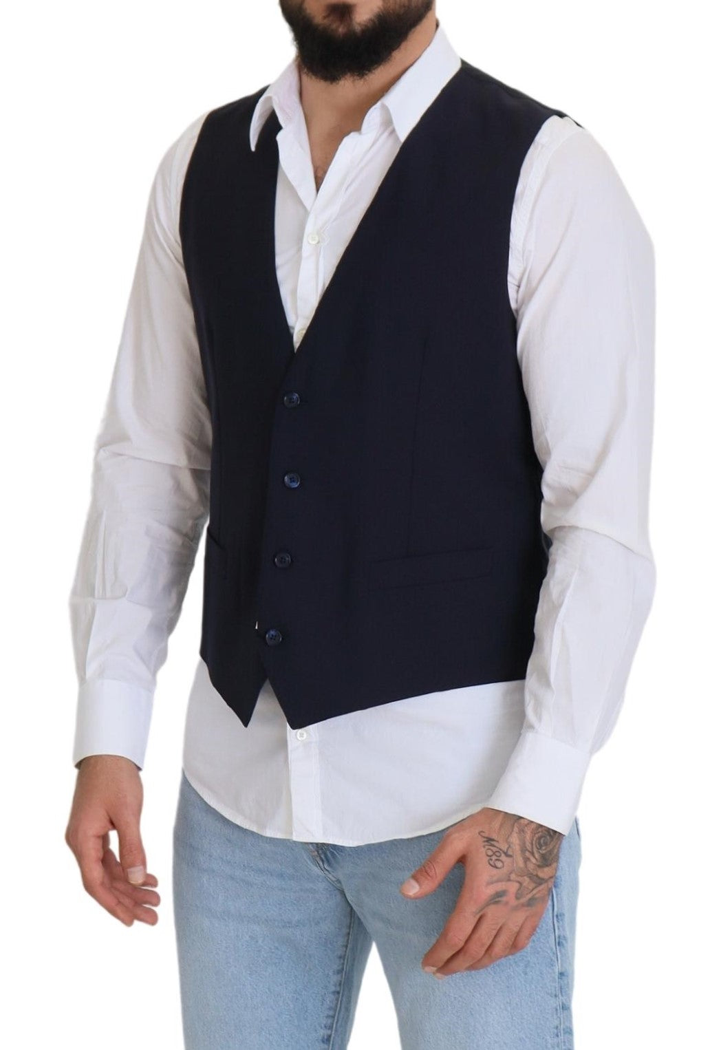 Dolce & Gabbana Dark Blue Wool Stretch Waistcoat Formal Vest -  Vests for Men Suits -  Dolce & Gabbana.