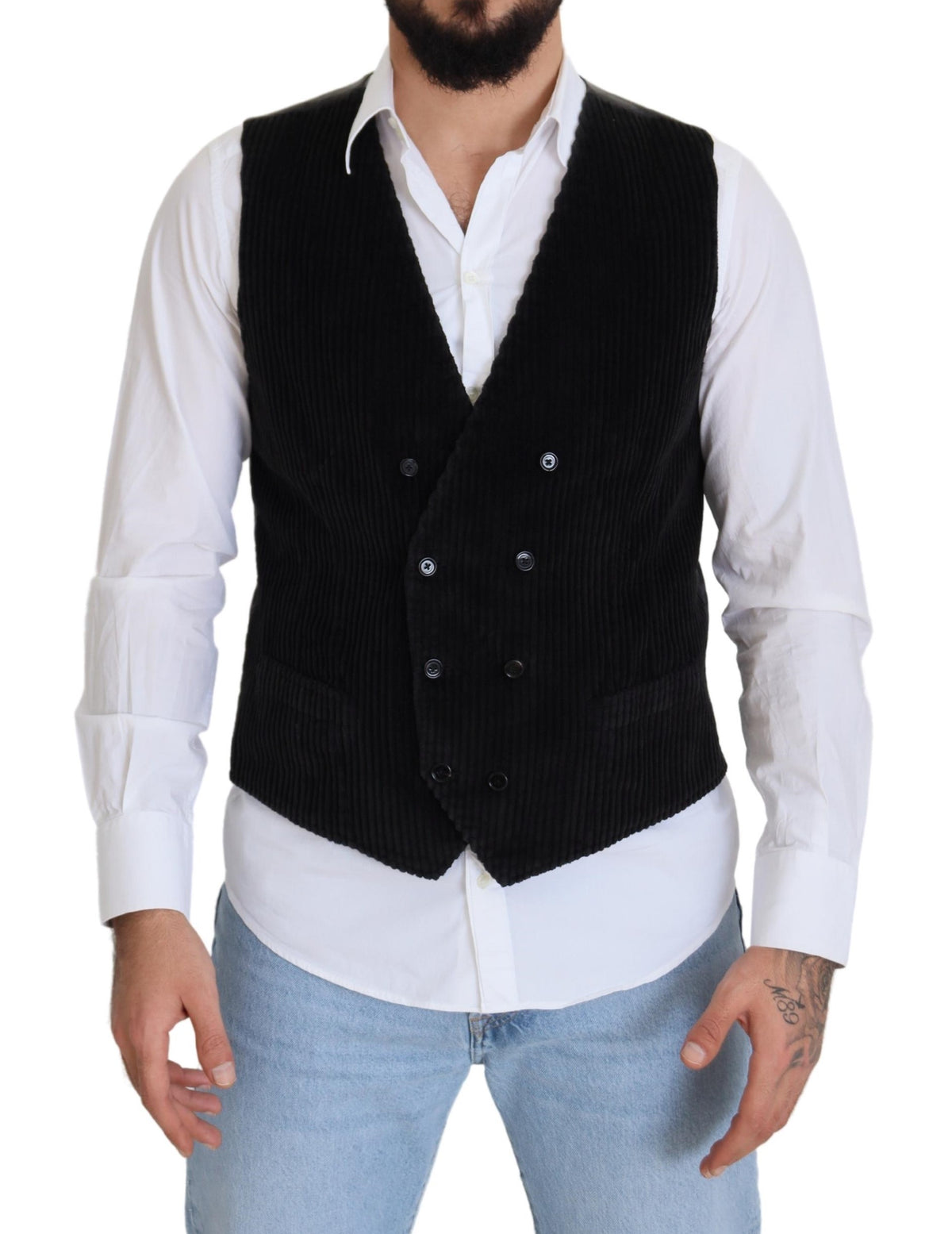 Dolce & Gabbana Black Cotton Double Breasted Waistcoat Vest -  Vests for Men Suits -  Dolce & Gabbana.