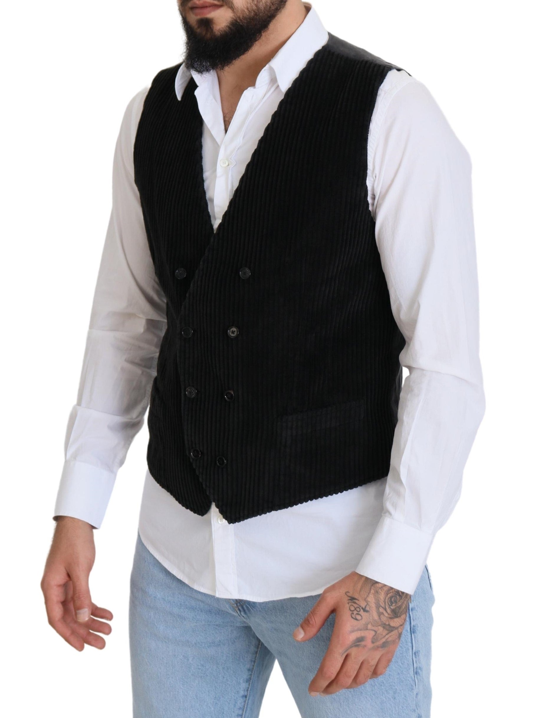 Dolce & Gabbana Black Cotton Double Breasted Waistcoat Vest -  Vests for Men Suits -  Dolce & Gabbana.