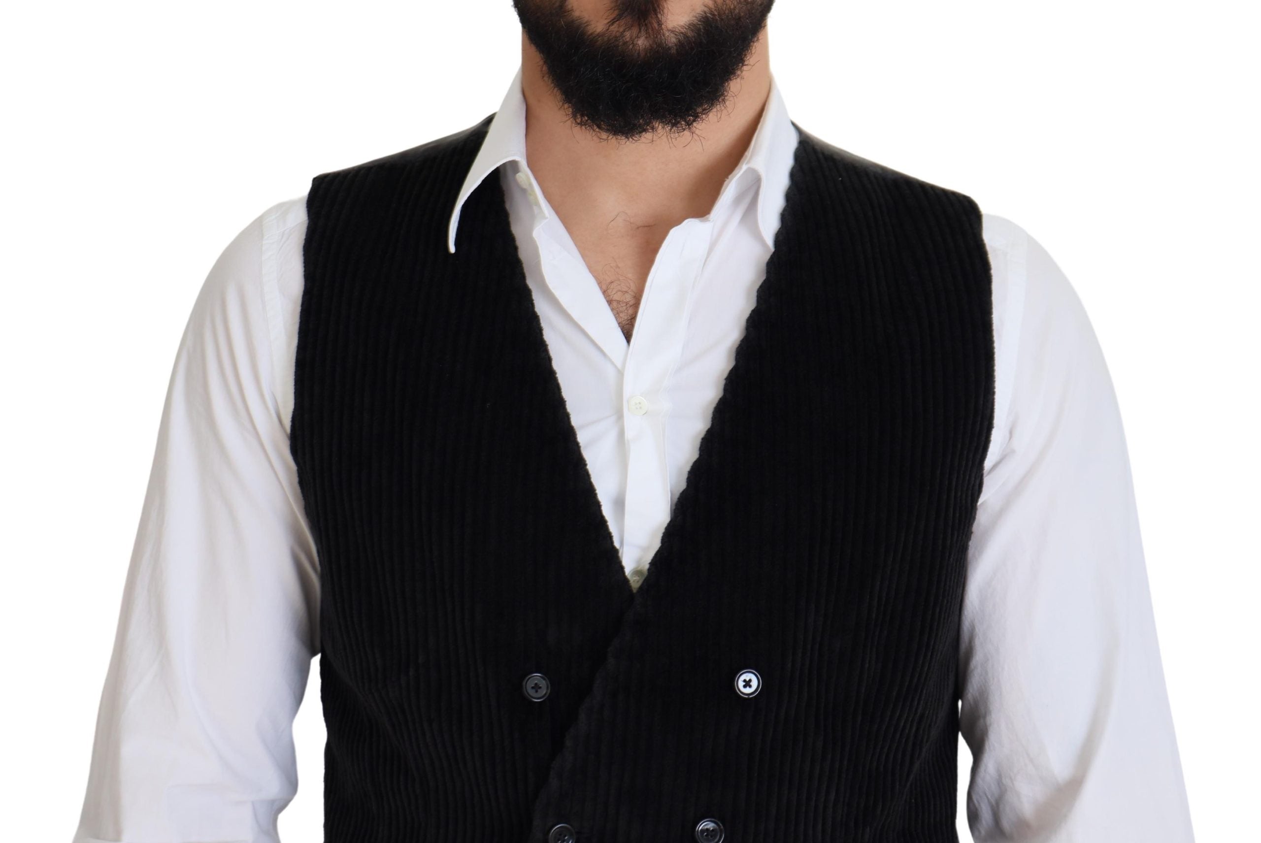 Dolce & Gabbana Black Cotton Double Breasted Waistcoat Vest -  Vests for Men Suits -  Dolce & Gabbana.