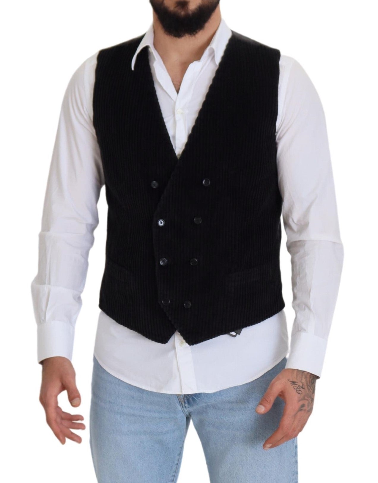 Dolce & Gabbana Black Cotton Double Breasted Waistcoat Vest -  Vests for Men Suits -  Dolce & Gabbana.