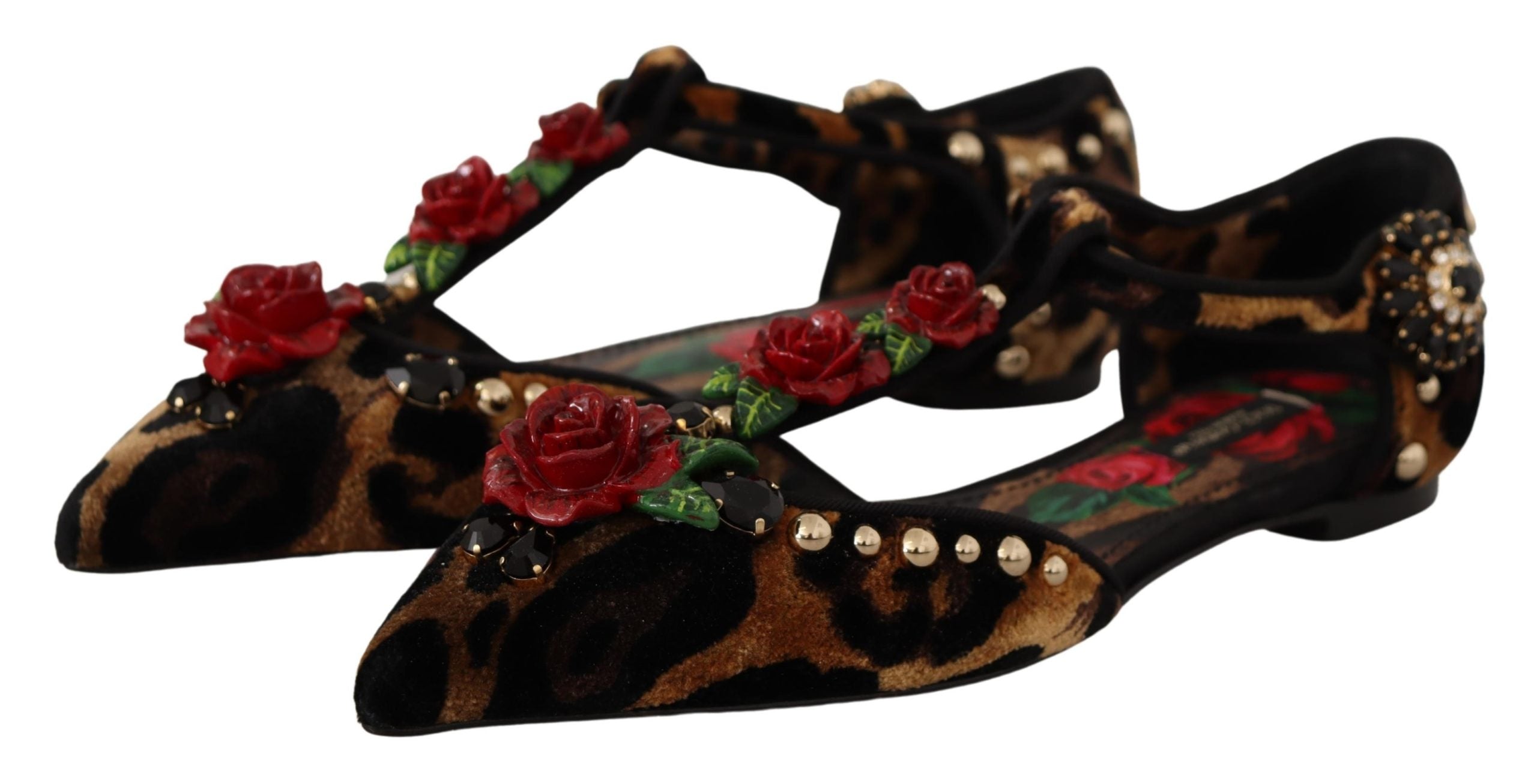 Dolce & Gabbana Brown Ballerina Embellished Leopard Print Shoes -   -  Dolce & Gabbana.