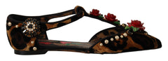 Dolce & Gabbana Brown Ballerina Embellished Leopard Print Shoes -   -  Dolce & Gabbana.