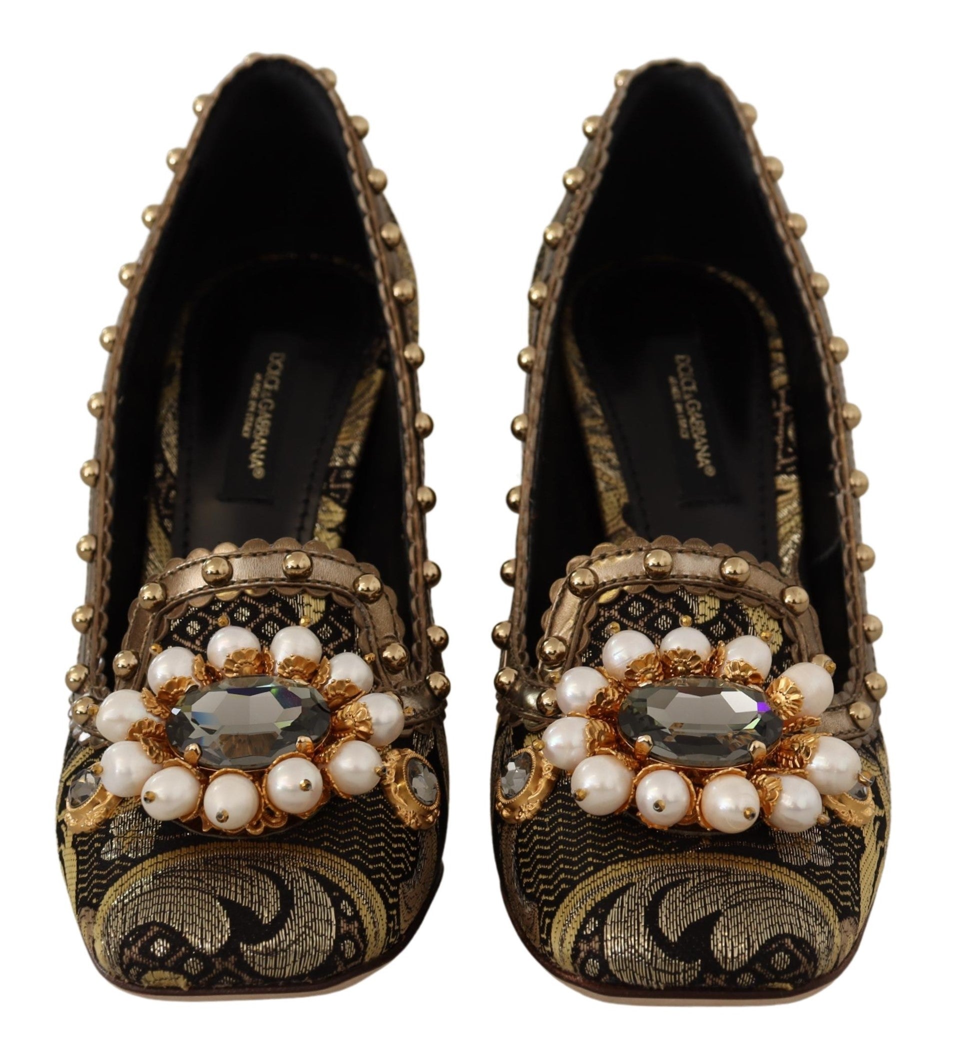 Dolce & Gabbana Gold Crystal Square Toe Brocade Pumps Shoes -   -  Dolce & Gabbana.