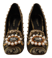 Dolce & Gabbana Gold Crystal Square Toe Brocade Pumps Shoes -   -  Dolce & Gabbana.