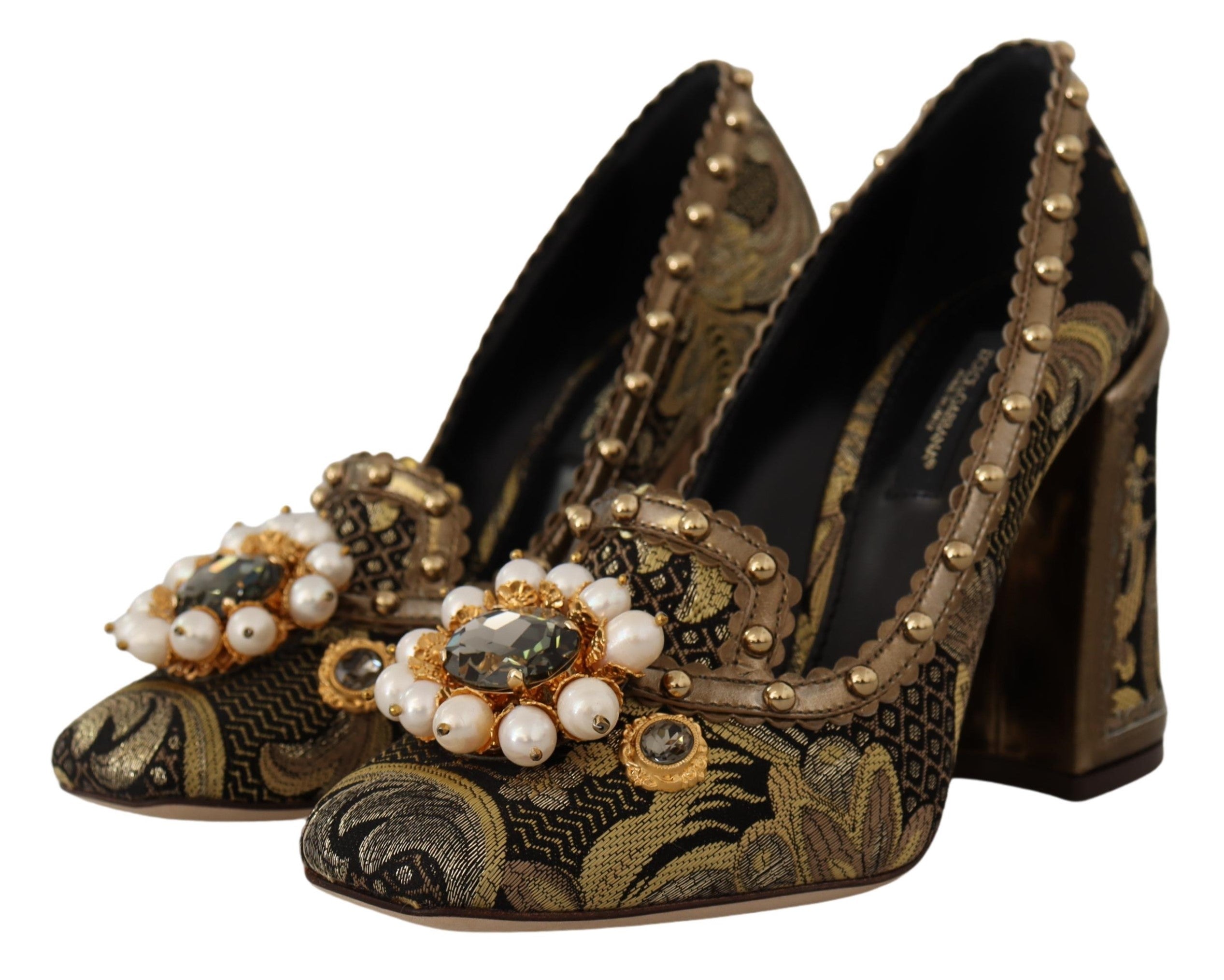Dolce & Gabbana Gold Crystal Square Toe Brocade Pumps Shoes -   -  Dolce & Gabbana.