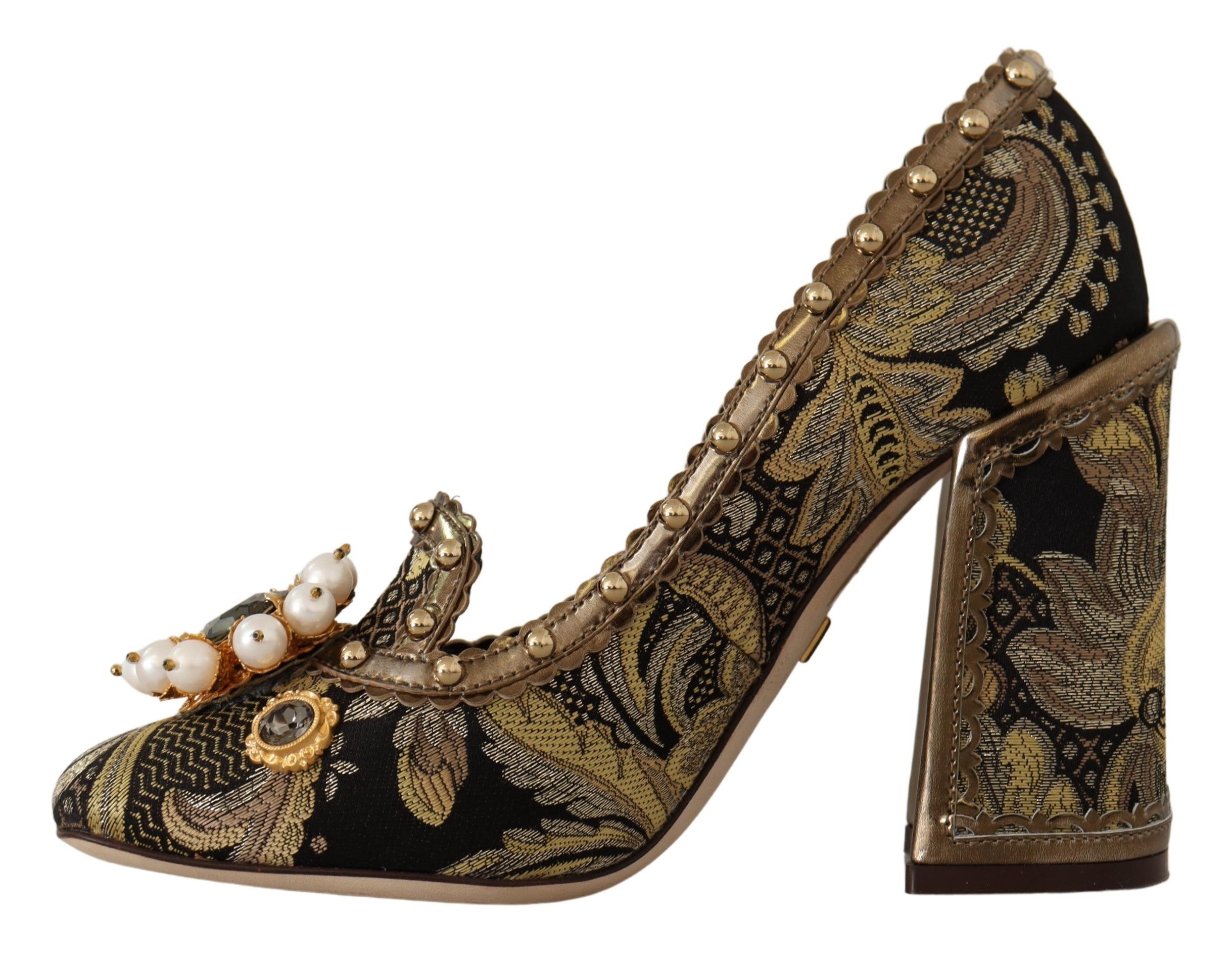 Dolce & Gabbana Gold Crystal Square Toe Brocade Pumps Shoes -   -  Dolce & Gabbana.