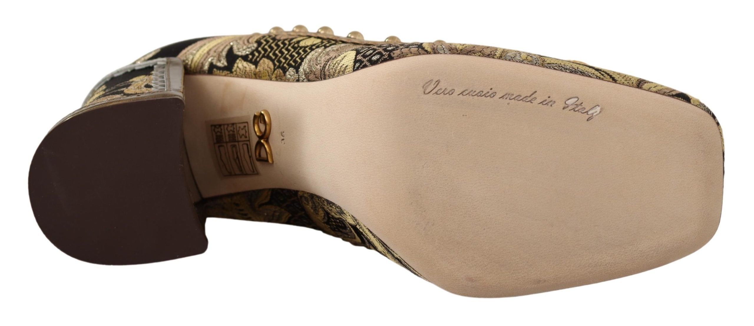 Dolce & Gabbana Gold Crystal Square Toe Brocade Pumps Shoes -   -  Dolce & Gabbana.
