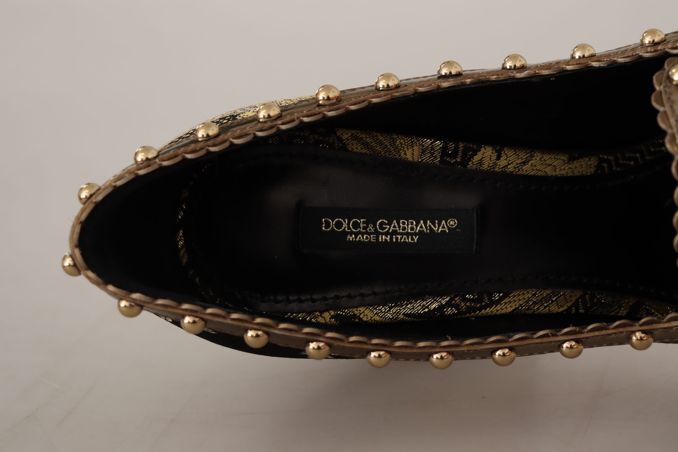 Dolce & Gabbana Gold Crystal Square Toe Brocade Pumps Shoes -   -  Dolce & Gabbana.