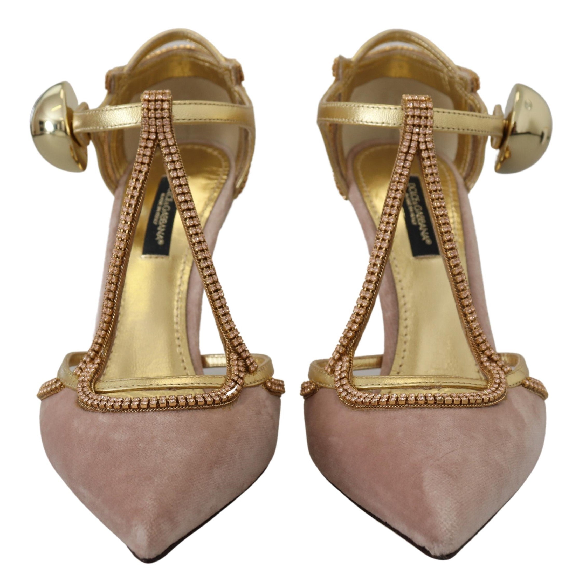 Dolce & Gabbana Pink Crystal T-strap Heels Pumps Shoes -   -  Dolce & Gabbana.