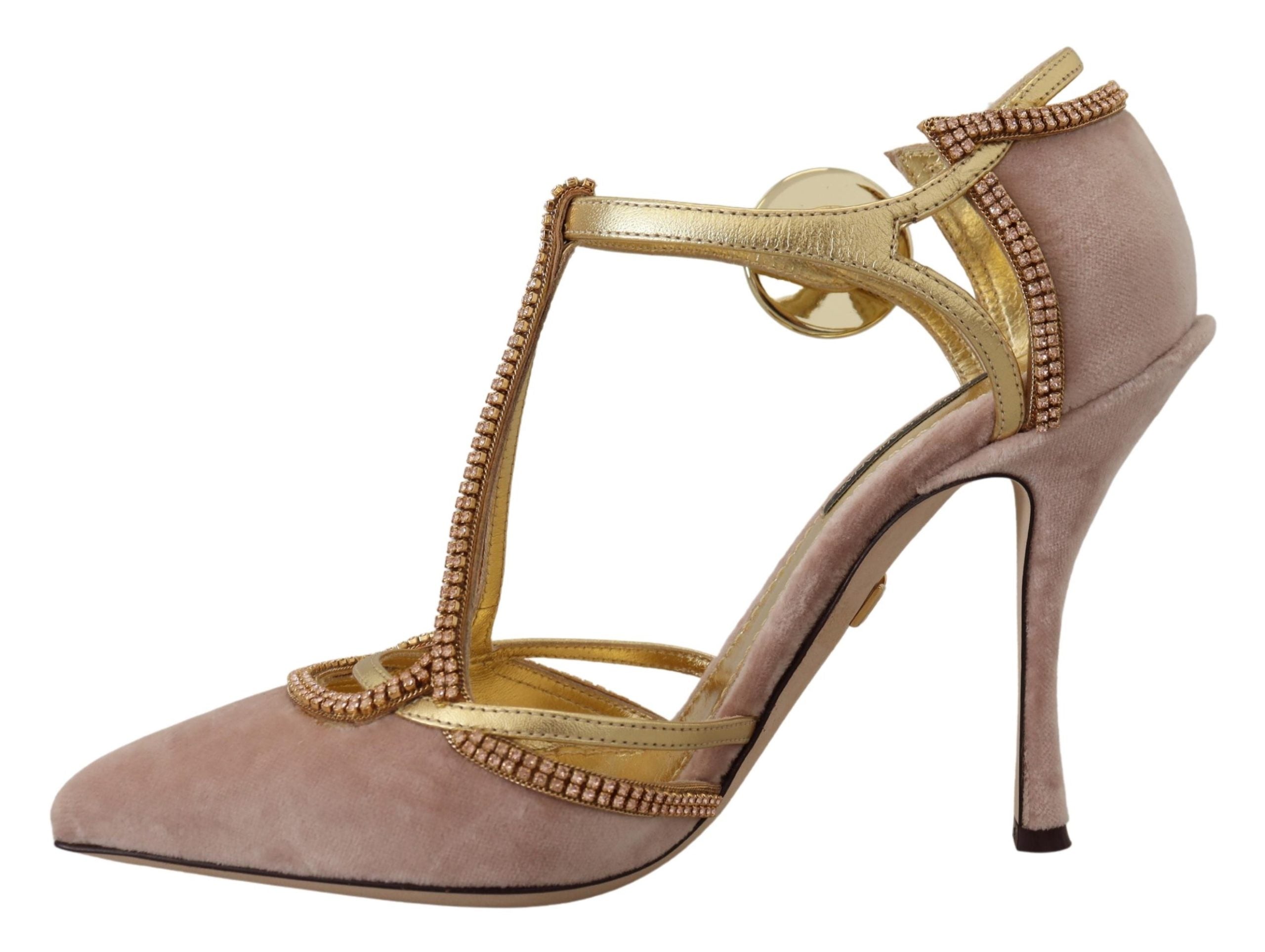 Dolce & Gabbana Pink Crystal T-strap Heels Pumps Shoes -   -  Dolce & Gabbana.