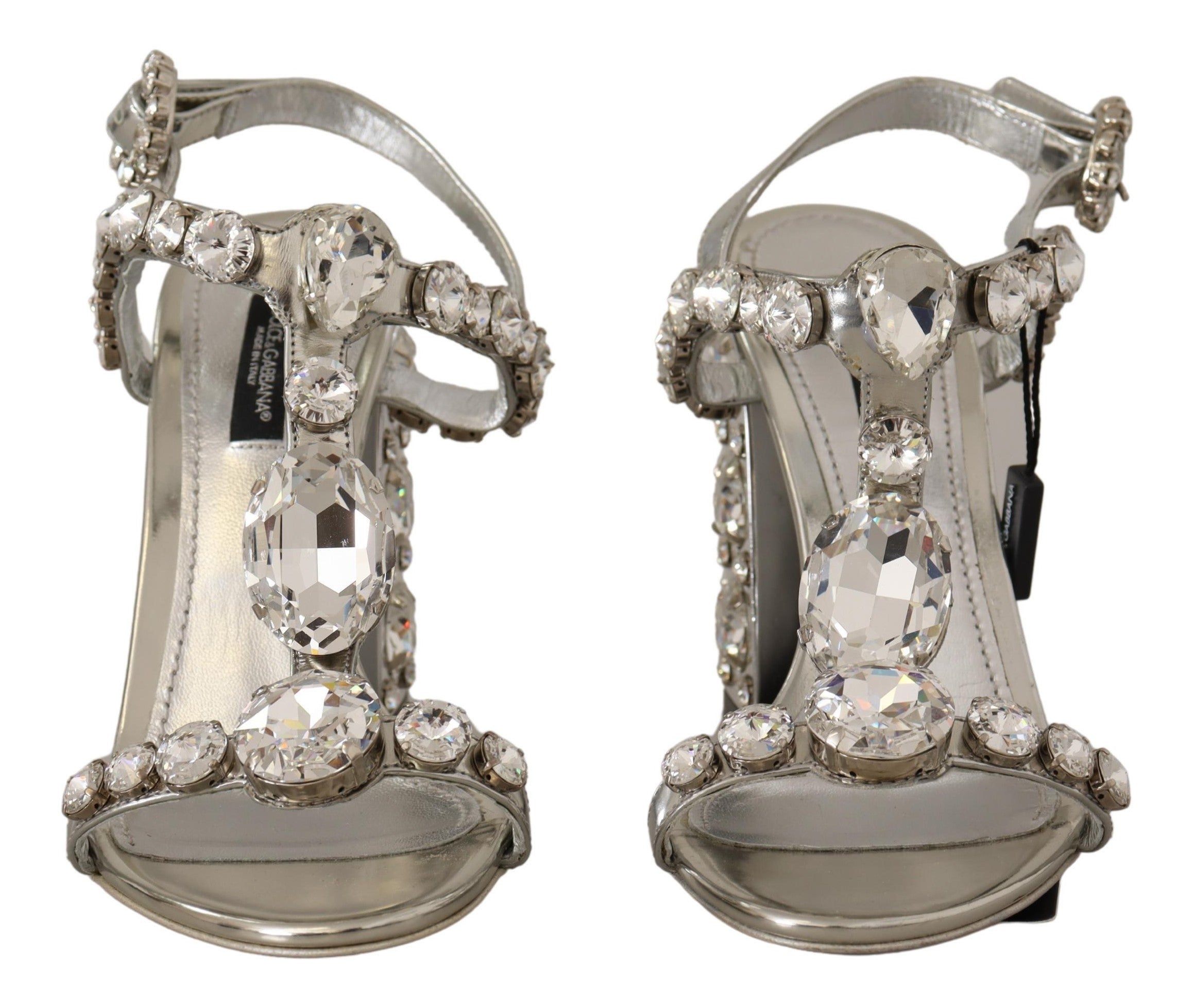 Dolce & Gabbana Silver Crystals Strap Buckle High Heel Sandals -   -  Dolce & Gabbana.