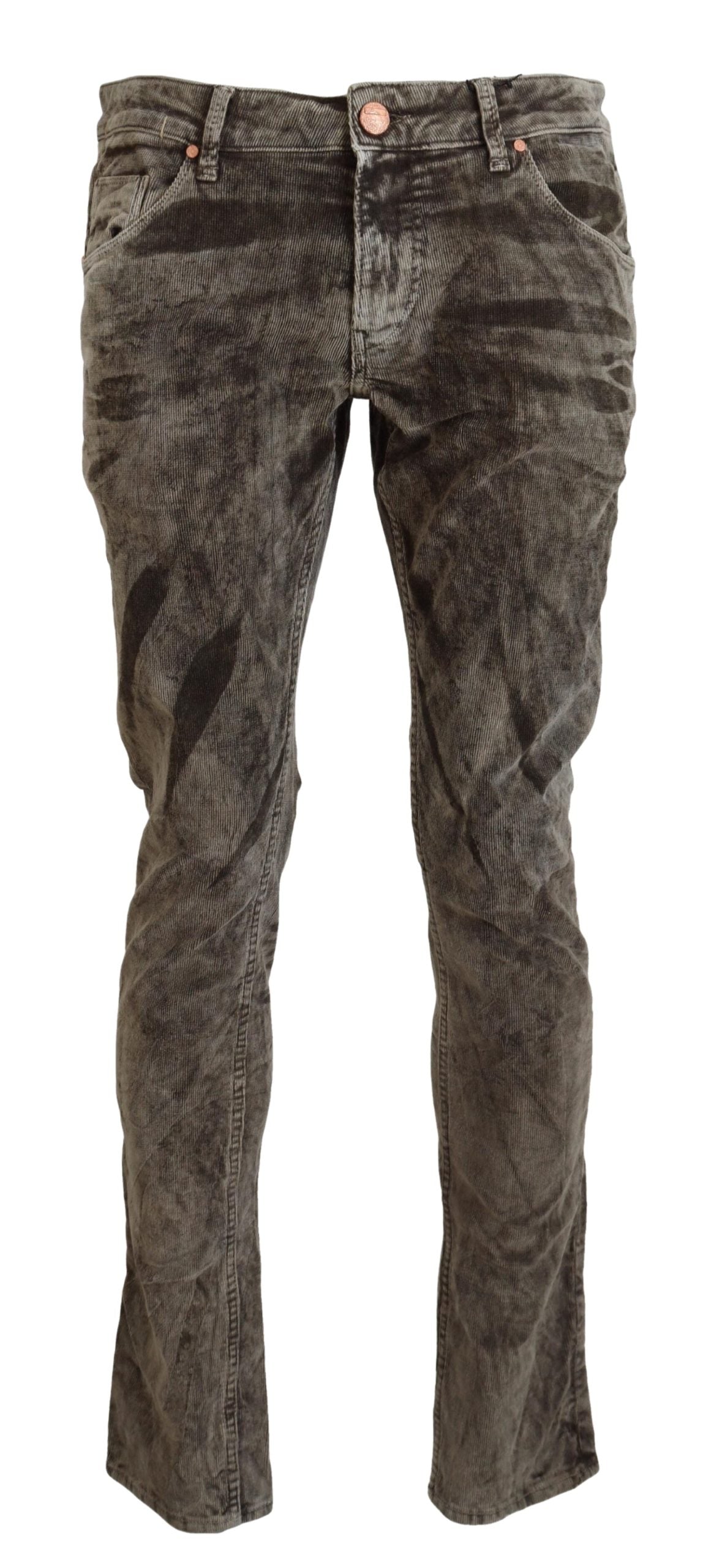 Acht Gray Washed Cotton Corduroy Slim Fit Men Jeans -   -  Acht.
