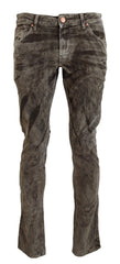 Acht Gray Washed Cotton Corduroy Slim Fit Men Jeans -   -  Acht.