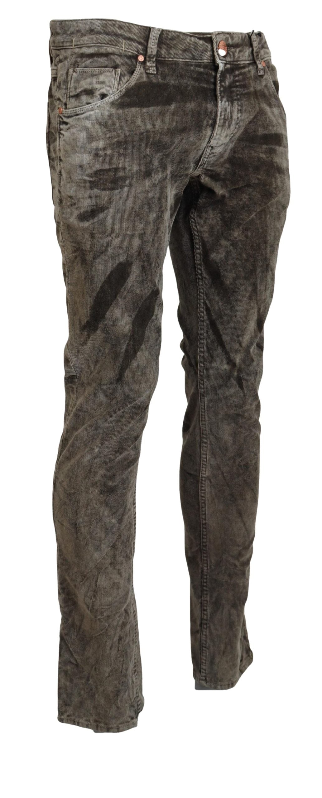 Acht Gray Washed Cotton Corduroy Slim Fit Men Jeans -   -  Acht.