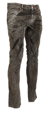 Acht Gray Washed Cotton Corduroy Slim Fit Men Jeans -   -  Acht.