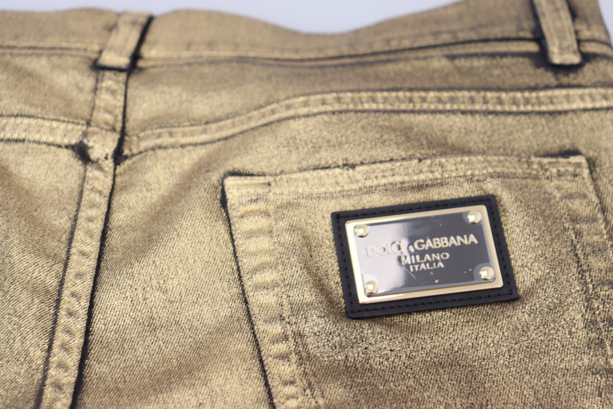 Dolce & Gabbana Gold Cotton Tattered Skinny Men Denim Jeans -   -  Dolce & Gabbana.