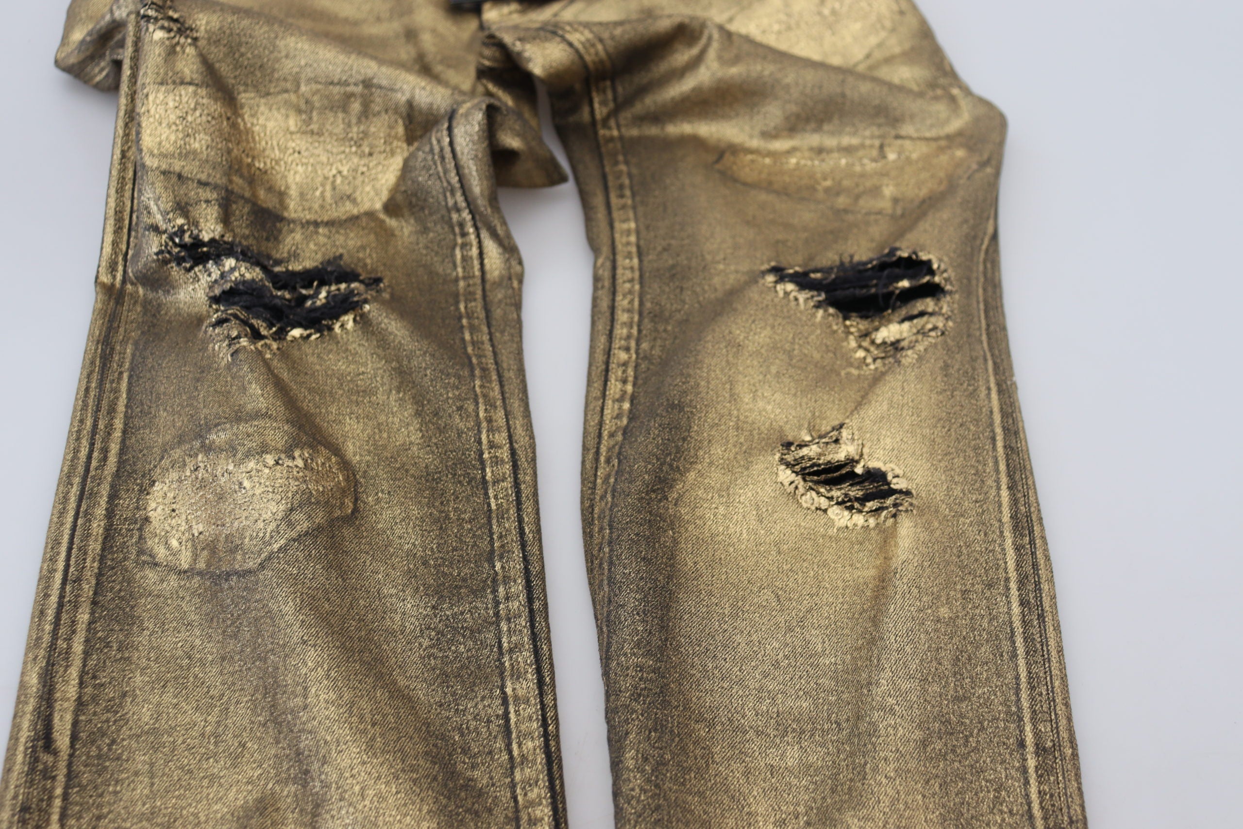 Dolce & Gabbana Gold Cotton Tattered Skinny Men Denim Jeans -   -  Dolce & Gabbana.