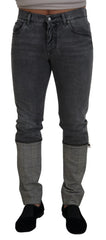 Dolce & Gabbana Gray Cotton Checkered Leg Men Denim Jeans -   -  Dolce & Gabbana.