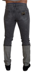Dolce & Gabbana Gray Cotton Checkered Leg Men Denim Jeans -   -  Dolce & Gabbana.