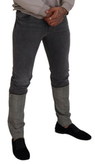 Dolce & Gabbana Gray Cotton Checkered Leg Men Denim Jeans -   -  Dolce & Gabbana.