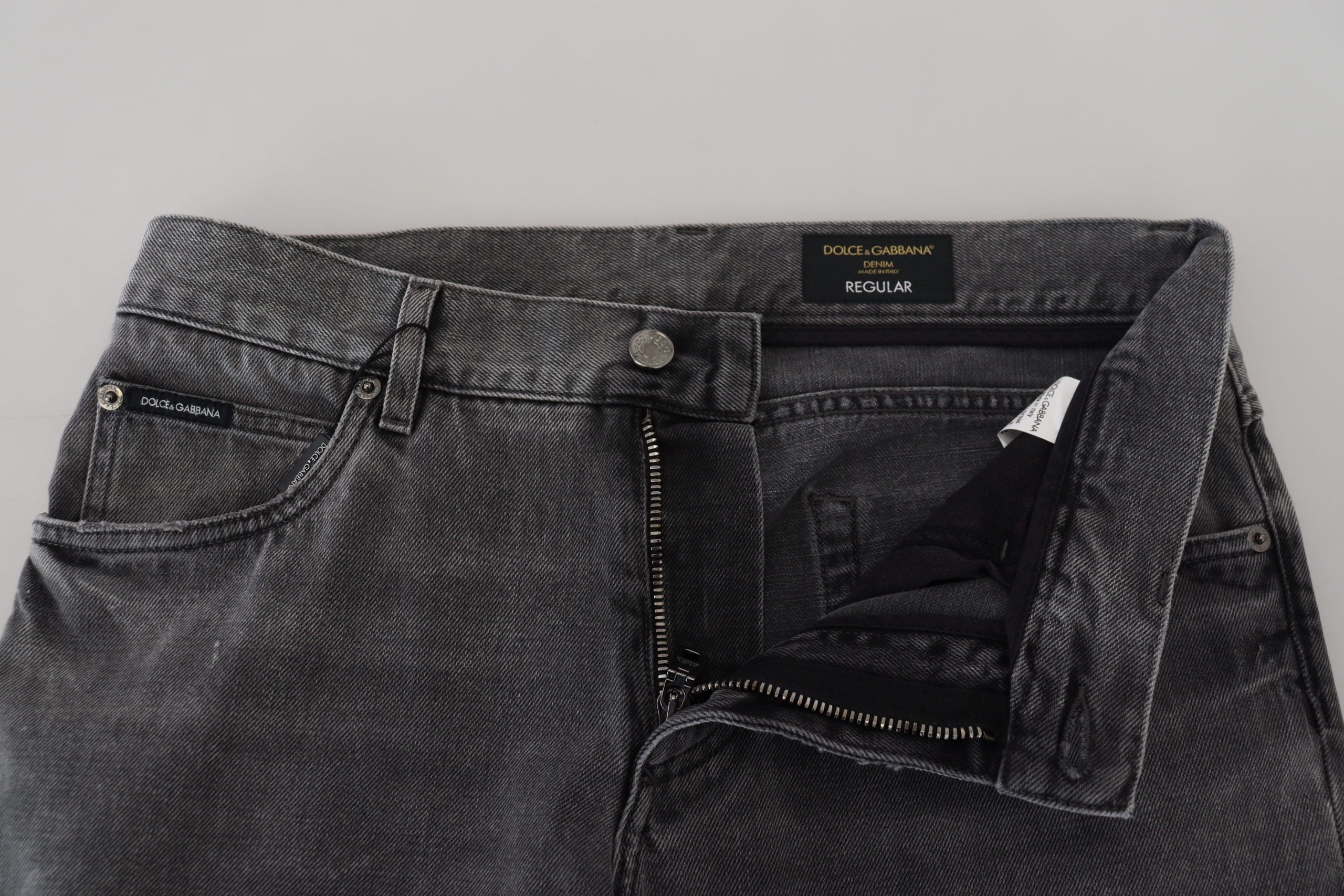 Dolce & Gabbana Gray Cotton Checkered Leg Men Denim Jeans -   -  Dolce & Gabbana.