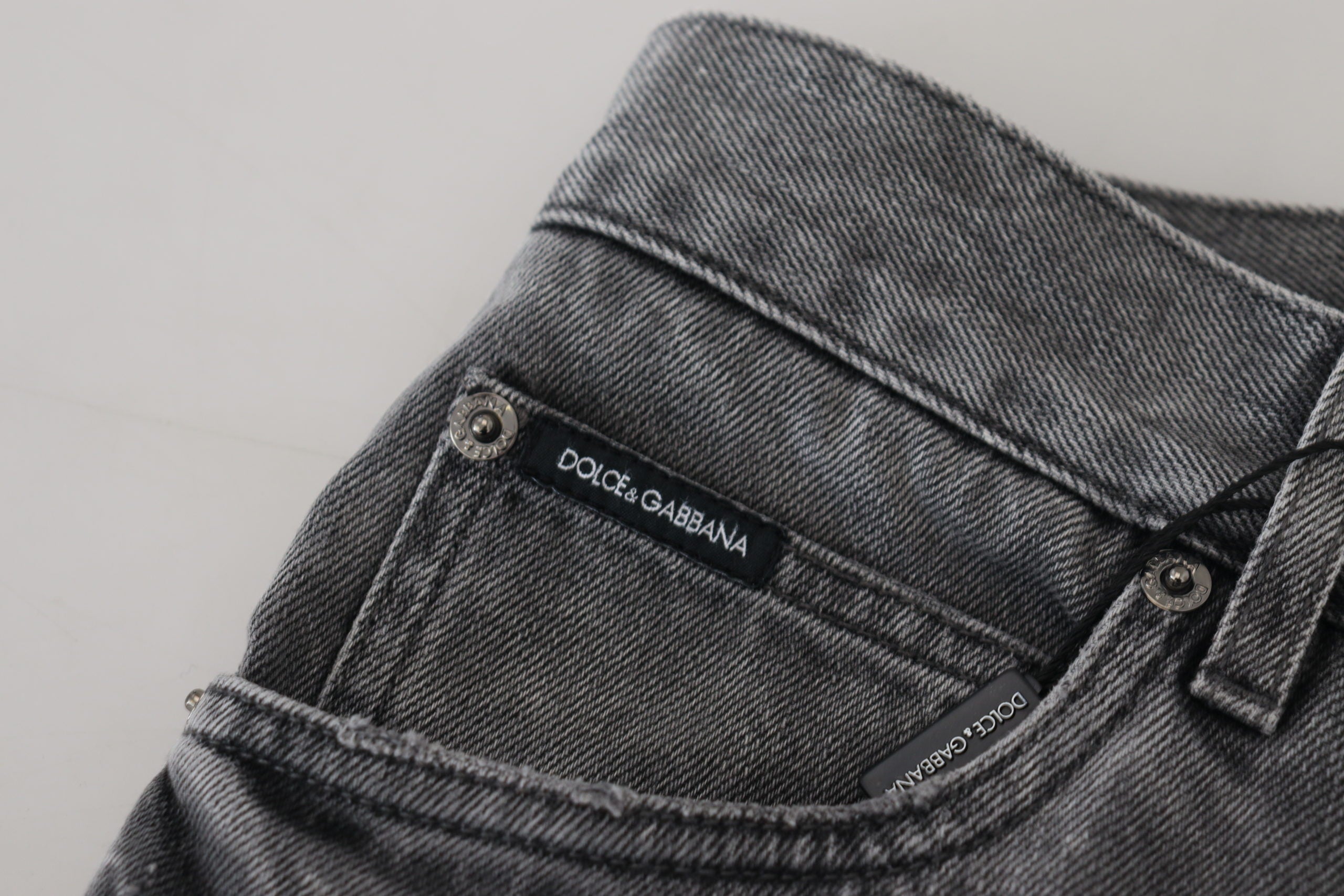 Dolce & Gabbana Gray Cotton Checkered Leg Men Denim Jeans -   -  Dolce & Gabbana.