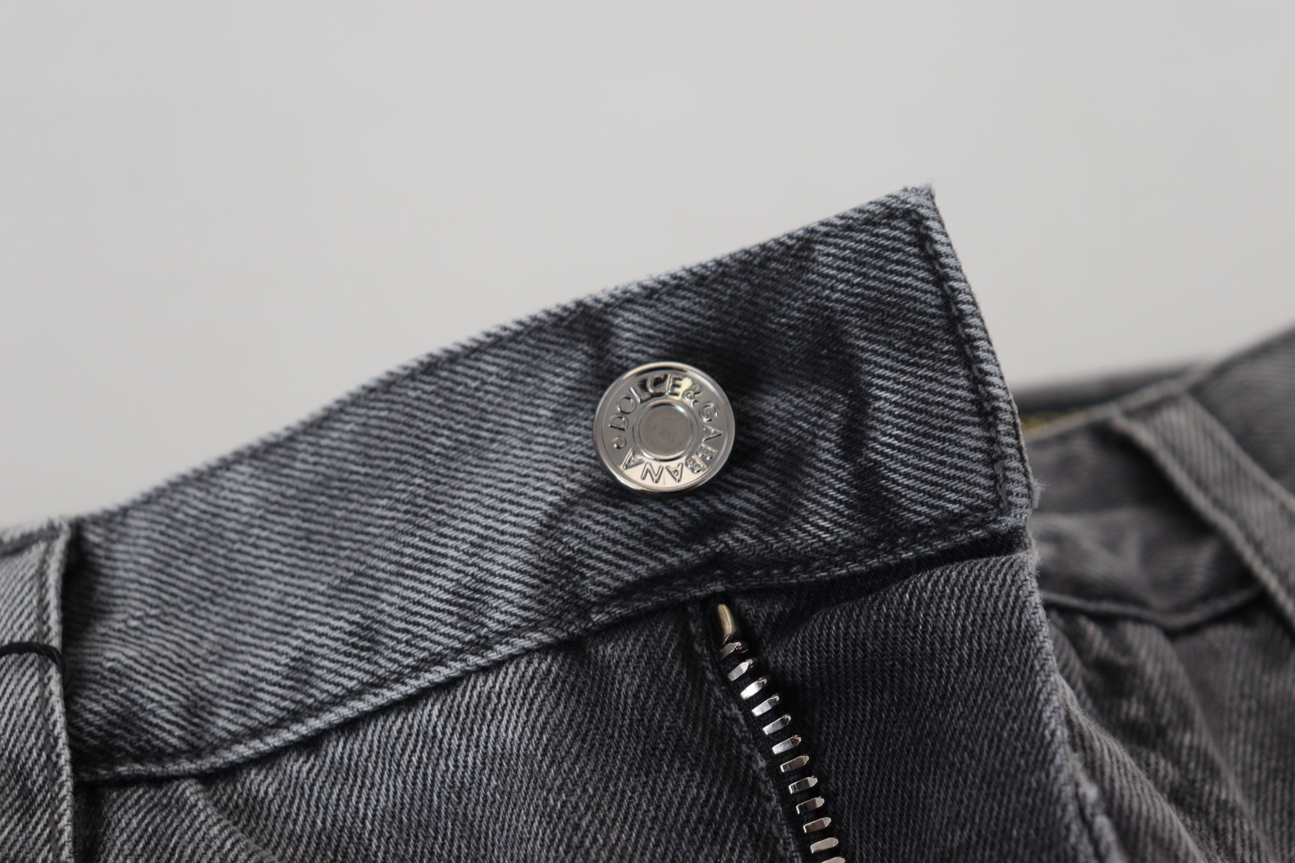 Dolce & Gabbana Gray Cotton Checkered Leg Men Denim Jeans -   -  Dolce & Gabbana.