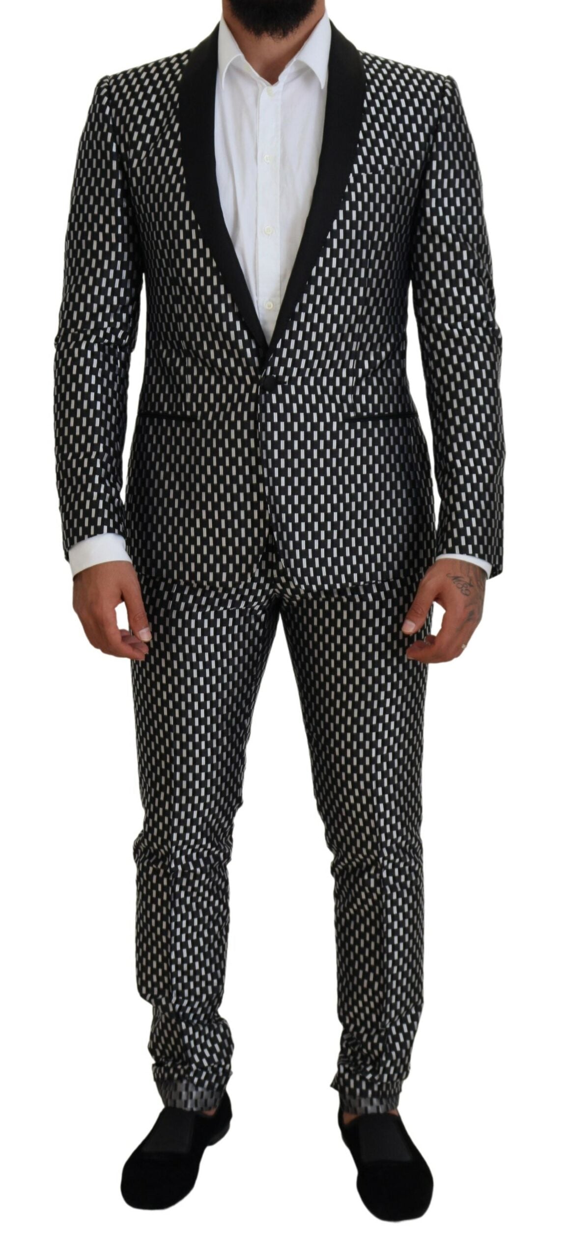 Dolce & Gabbana Black White Silk MARTINI Slim Fit Suit -   -  Dolce & Gabbana.