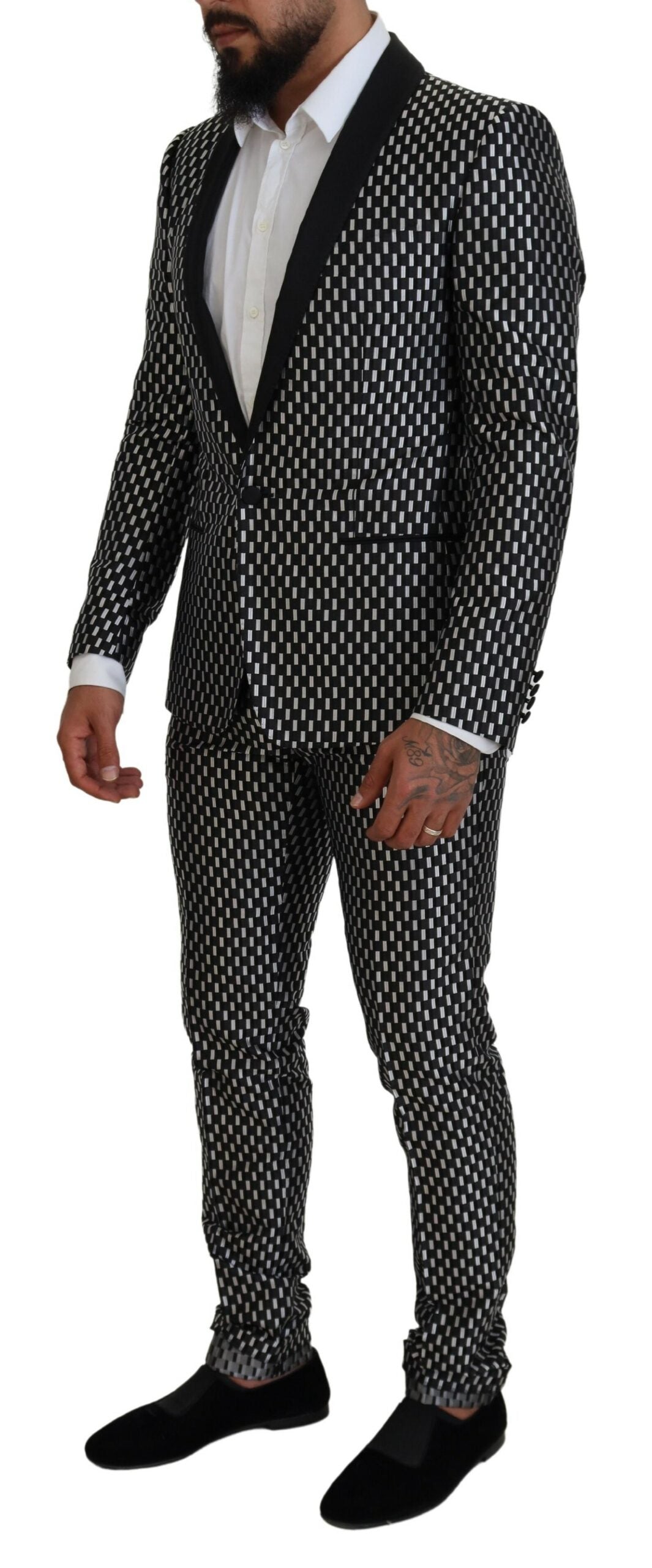 Dolce & Gabbana Black White Silk MARTINI Slim Fit Suit -   -  Dolce & Gabbana.