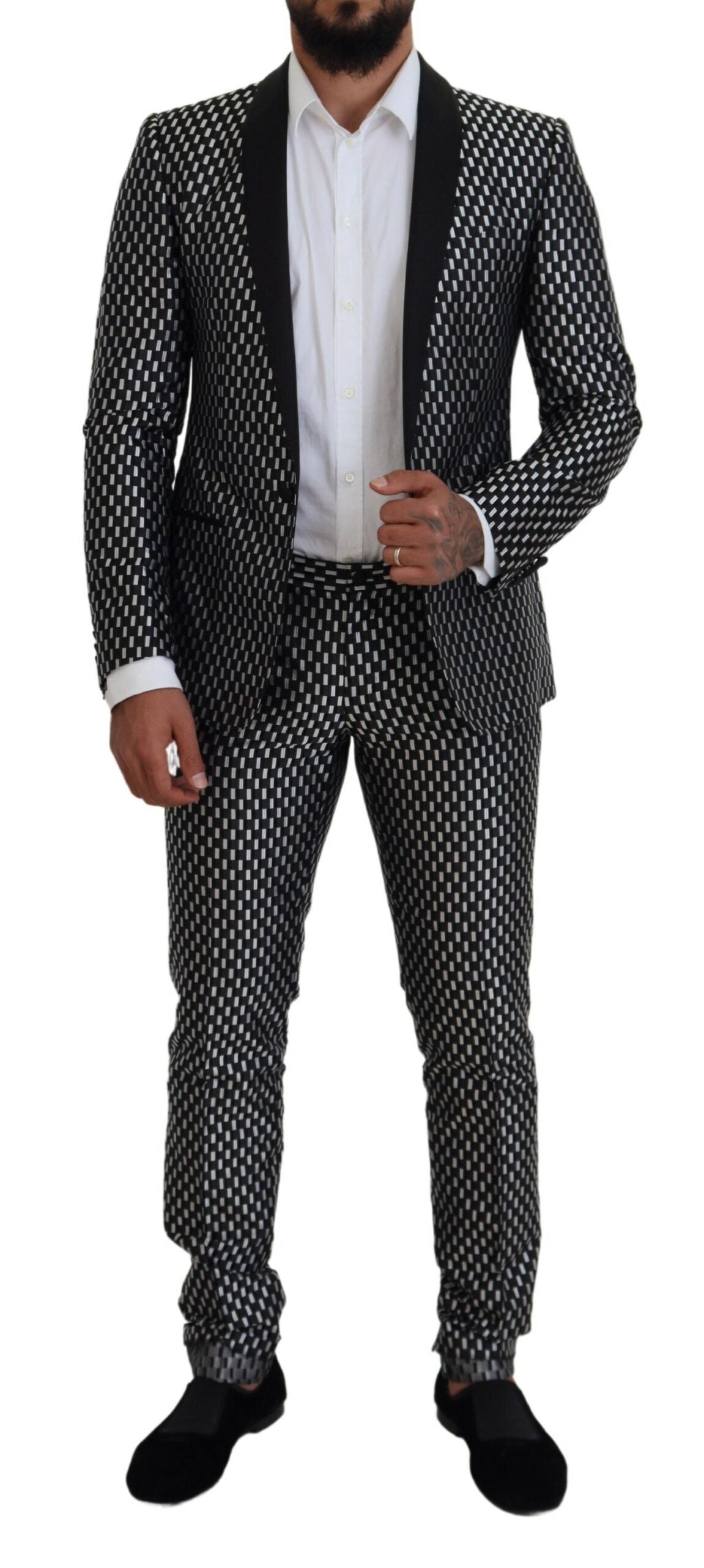 Dolce & Gabbana Black White Silk MARTINI Slim Fit Suit -   -  Dolce & Gabbana.