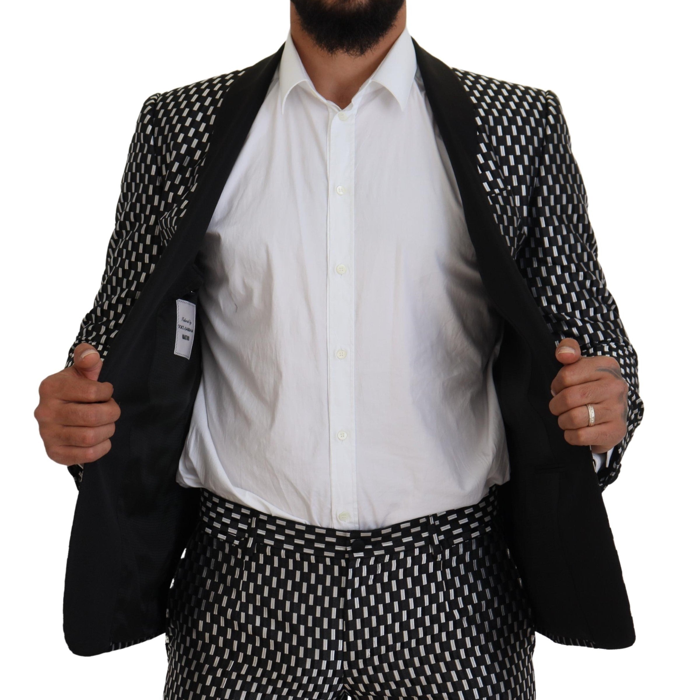 Dolce & Gabbana Black White Silk MARTINI Slim Fit Suit -   -  Dolce & Gabbana.