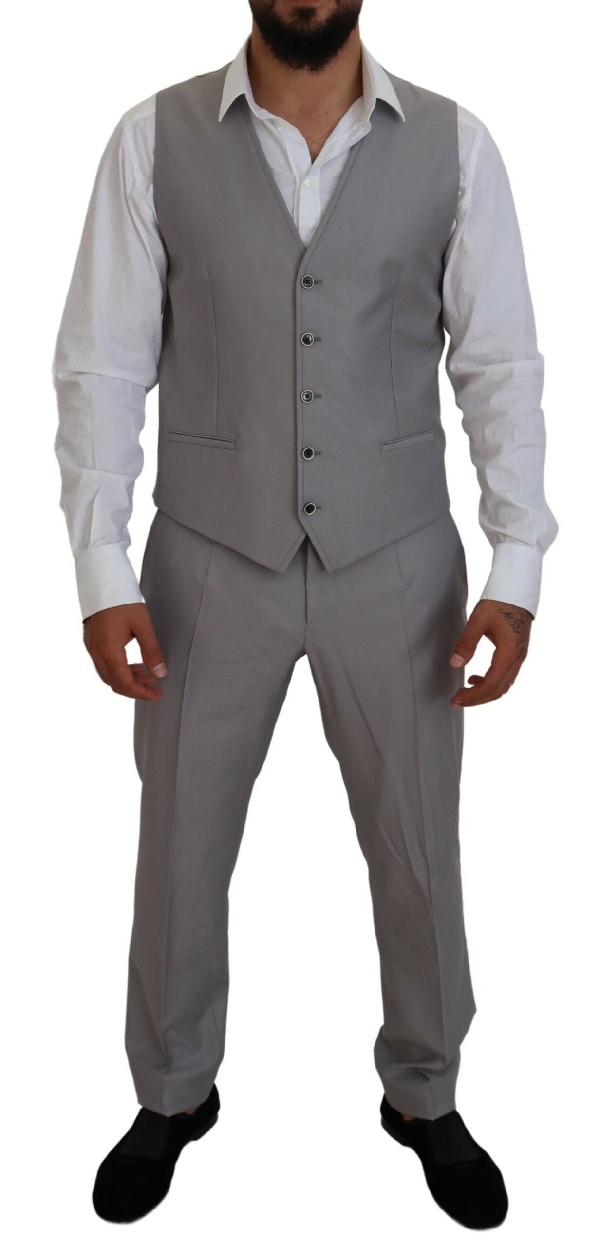 Dolce & Gabbana Silver Wool Silk 3 Piece Slim Fit Suit -   -  Dolce & Gabbana.