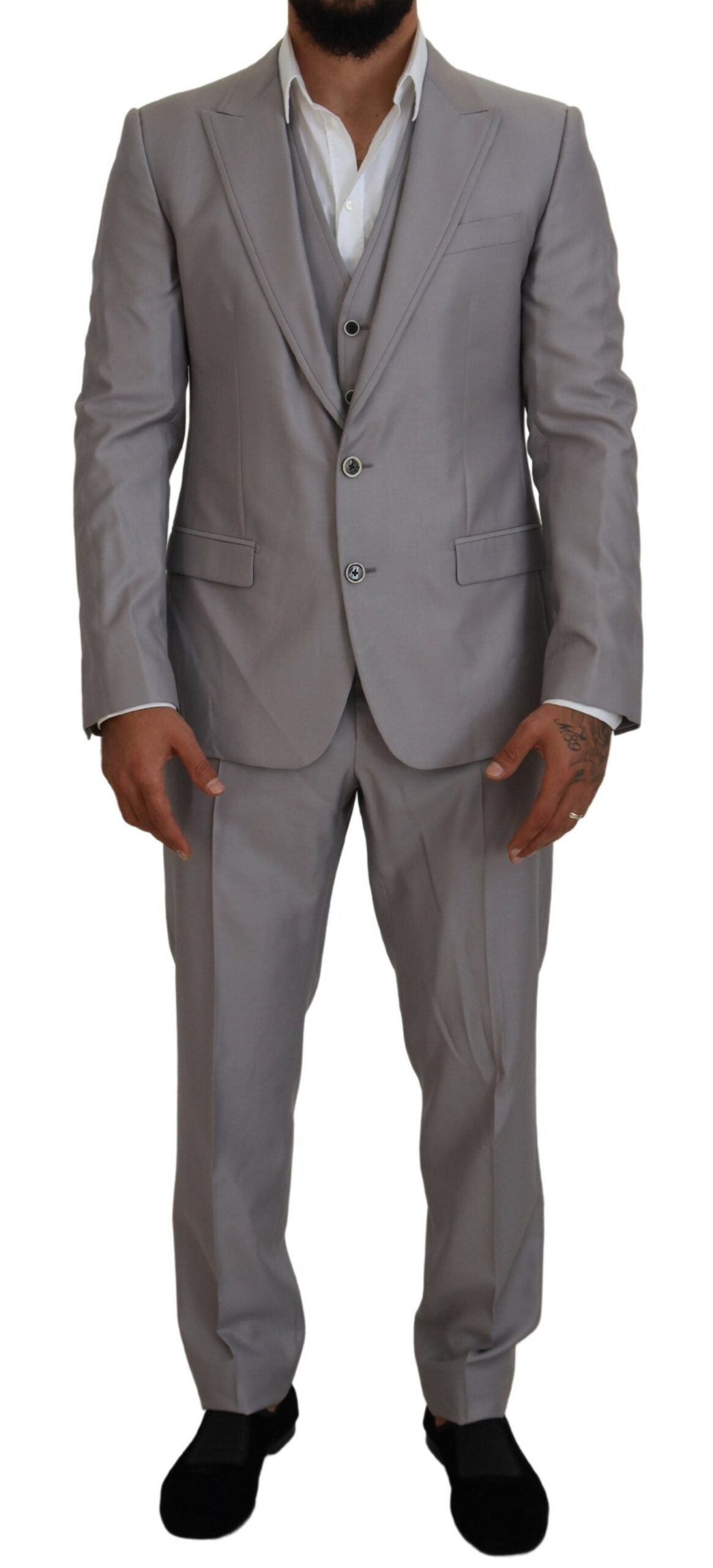 Dolce & Gabbana Silver Wool Silk 3 Piece Slim Fit Suit -   -  Dolce & Gabbana.
