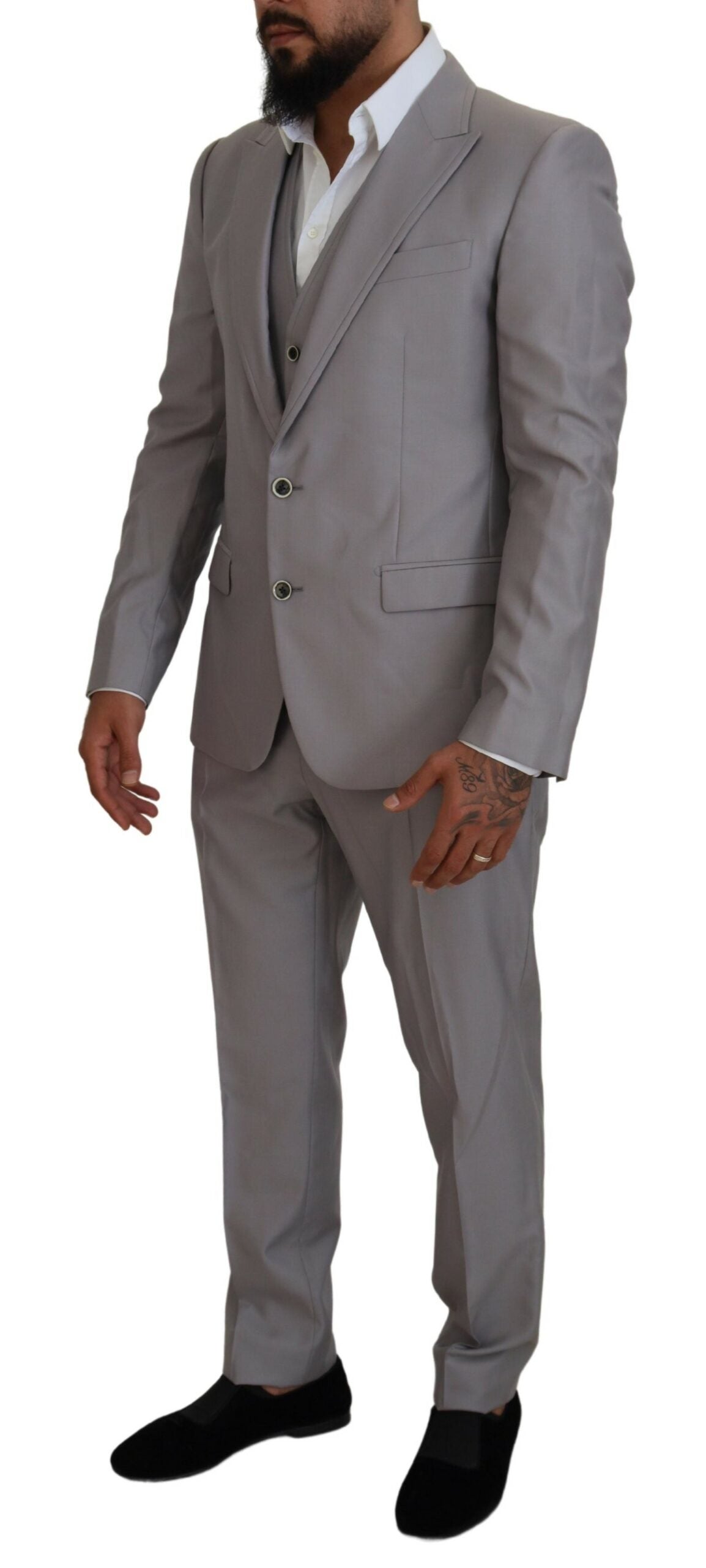 Dolce & Gabbana Silver Wool Silk 3 Piece Slim Fit Suit -   -  Dolce & Gabbana.