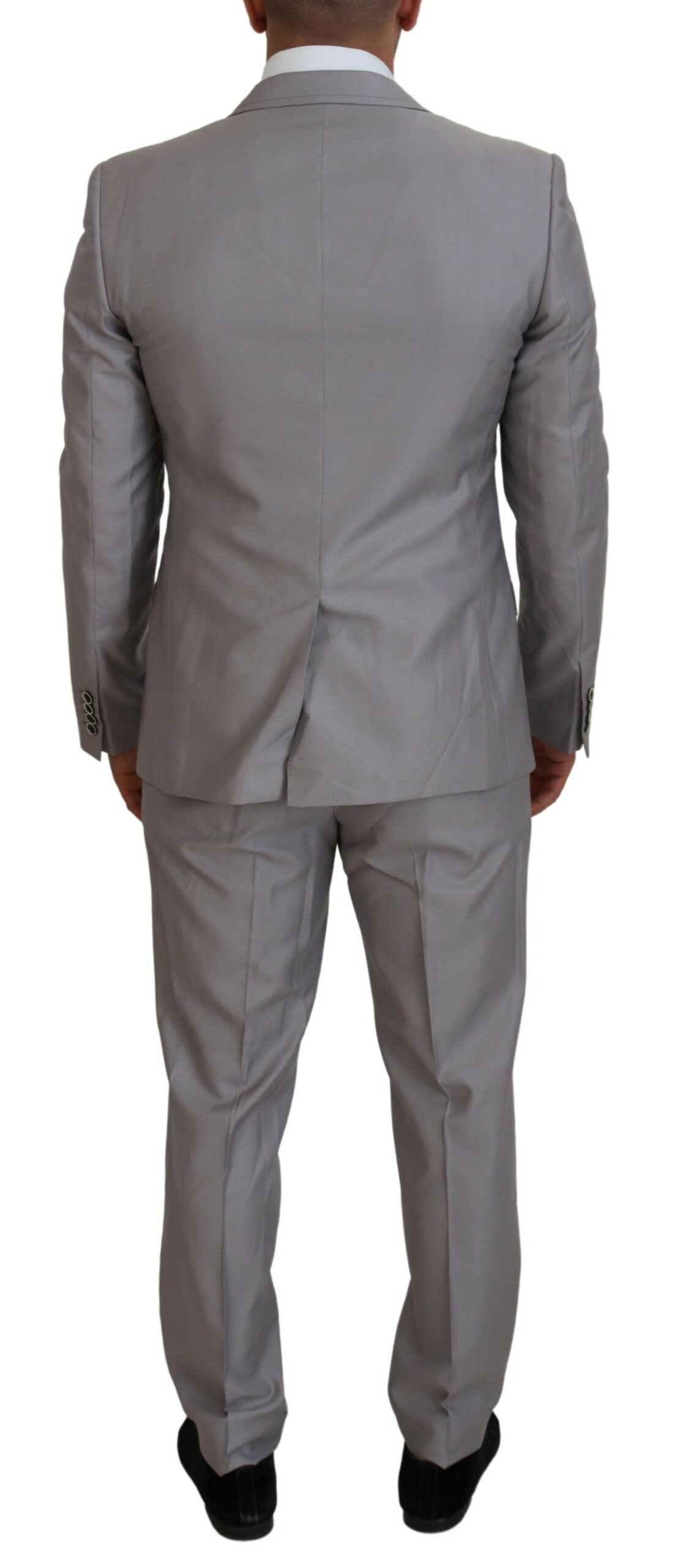 Dolce & Gabbana Silver Wool Silk 3 Piece Slim Fit Suit -   -  Dolce & Gabbana.