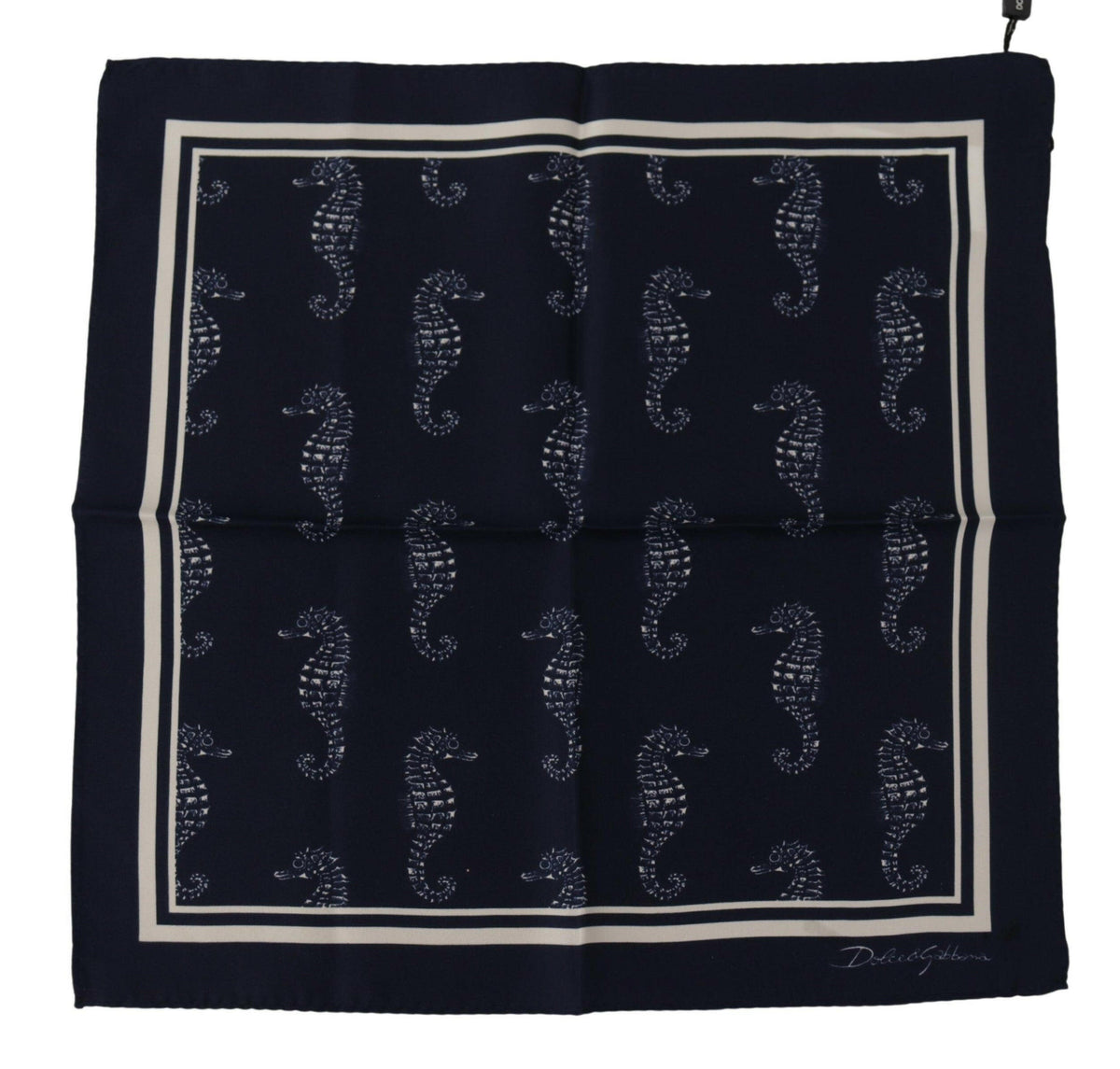 Dolce & Gabbana Blue Seahorse DG Printed Square Handkerchief Scarf -   -  Dolce & Gabbana.