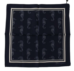 Dolce & Gabbana Blue Seahorse DG Printed Square Handkerchief Scarf -   -  Dolce & Gabbana.