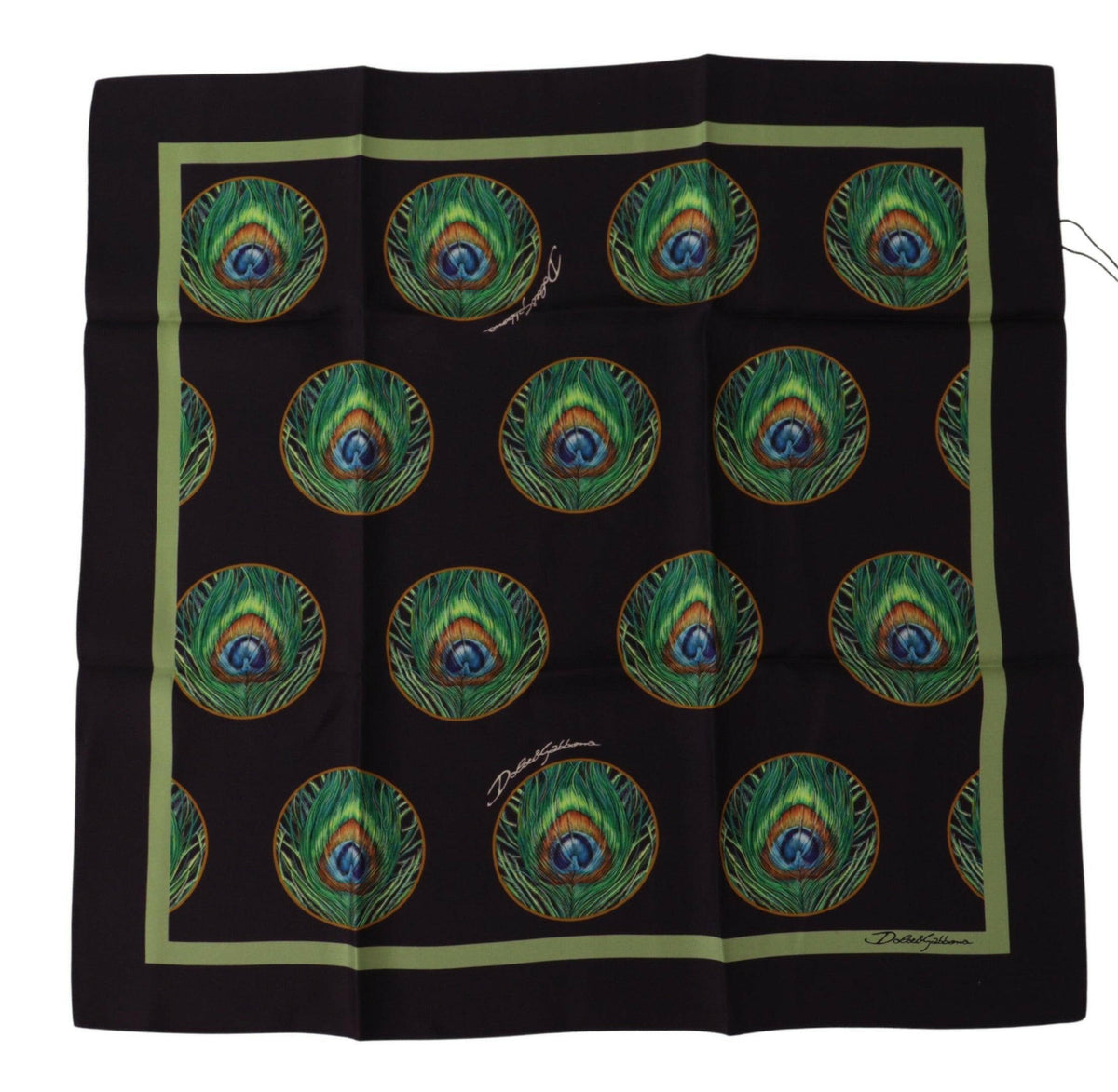 Dolce & Gabbana Black Peacock Feather DG Printed Square Handkerchief Scarf -   -  Dolce & Gabbana.
