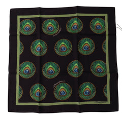 Dolce & Gabbana Black Peacock Feather DG Printed Square Handkerchief Scarf -   -  Dolce & Gabbana.