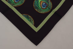 Dolce & Gabbana Black Peacock Feather DG Printed Square Handkerchief Scarf -   -  Dolce & Gabbana.
