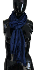 Costume National Blue Silk Shawl Foulard Fringes Scarf -   -  Costume National.